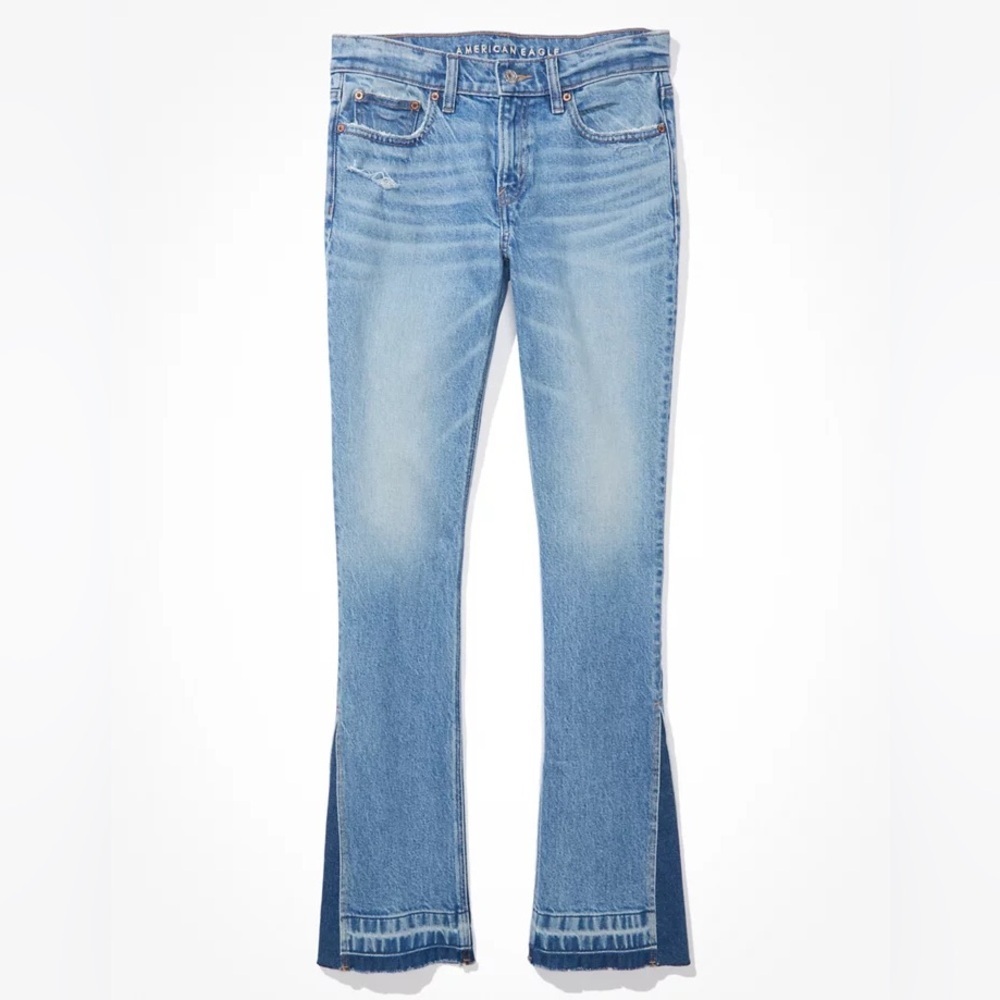 NWT American Eagle Denim Jeans 90s Low Rise Kick Two Tone Blue Mid Wash Size 2​​ - Picture 4 of 13